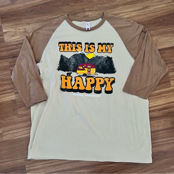 Simply Southern ‘This Is My Happy’ Camper Jersey Shirt Rare XL Nwot - Picture 2 of 4